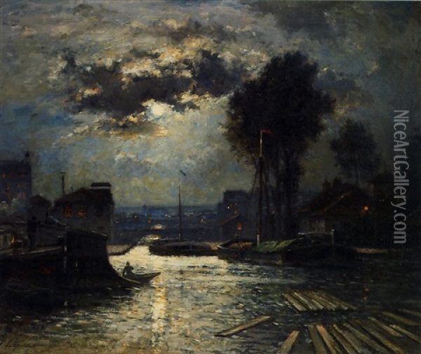 Le Canal Saint-denis Vu De La Darse De Metz, Paris Oil Painting - Stanislas Lepine