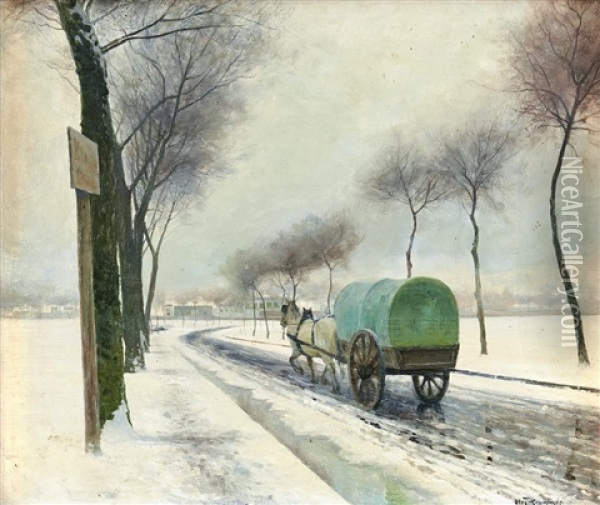 Vinterlandskap Med Hastdroska Oil Painting - Olof Krumlinde