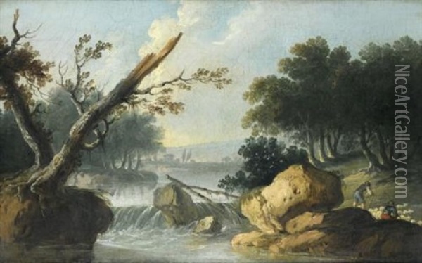 Paysages En Bord De Rivieres (pair) Oil Painting - Louis-Philippe Crepin