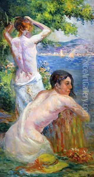Saint Tropez, Two Woman by the Gulf Oil Painting - Maximilien Luce