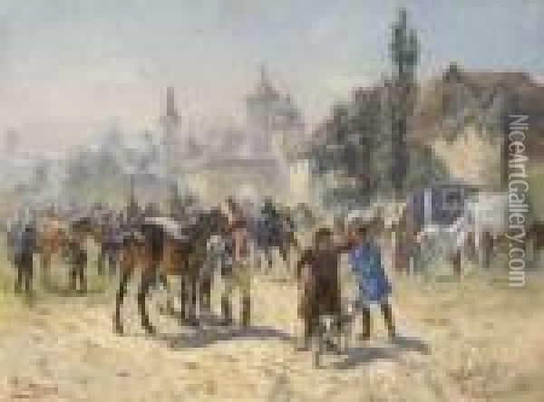 Pferdemarkt In Rothenburg O. D.
 T. Oil Painting - Max Joseph Pitzner