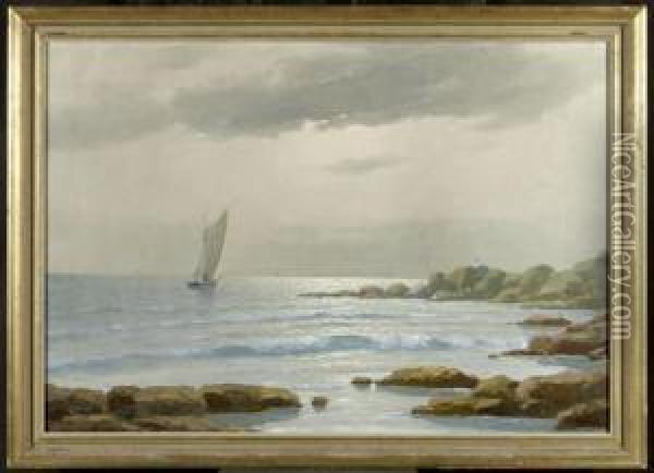 A Coastal Landscape With A Sailing Boat Oil Painting - G. Rossi