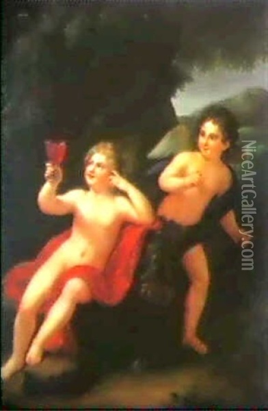 Bacchusknabe Und Amor Oil Painting - Traugott Lebrecht Pochmann