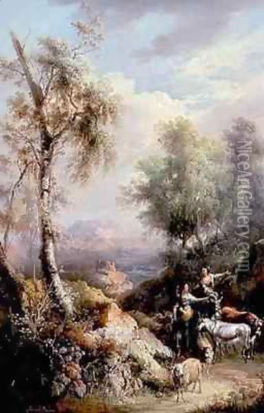 Goatherds in mountainous Spanish landscape Oil Painting - Manuel Barron y Carrillo
