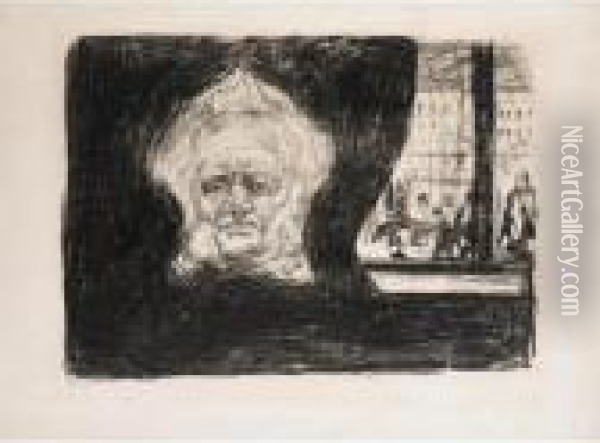 Henrik Ibsen At The Grand Cafe (woll 200) Oil Painting - Edvard Munch