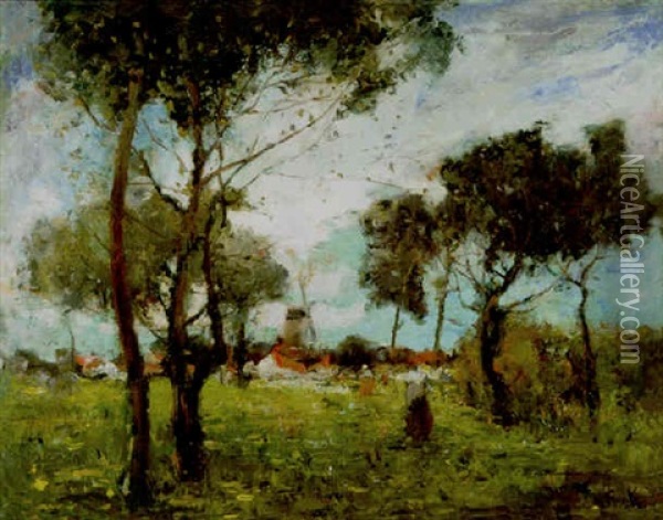 Landschap In Holland Oil Painting - Lucien Frank