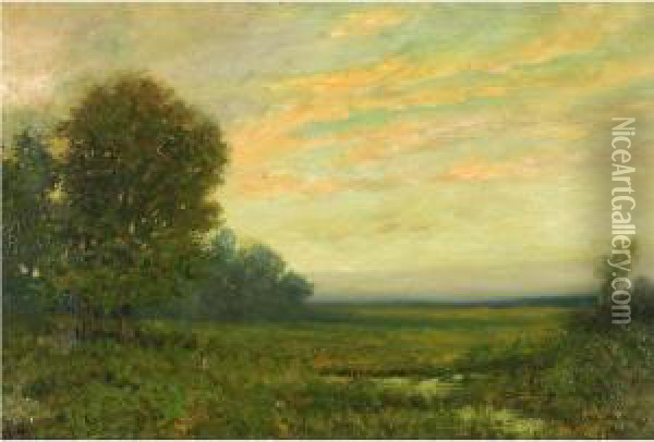 Marsh Scene At Sunset Oil Painting - Arthur Hoeber