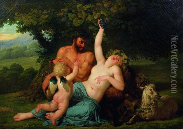 Bacchante Et Satyre Avec Un Cupidon Dans Un Paysage Oil Painting - Benigne Gagnereaux