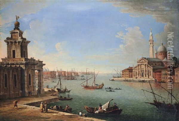 Venice, The Bacino Di San Marco Looking East With The Punta Della Dogana And San Giorgio Magiore Oil Painting - Antonio Joli