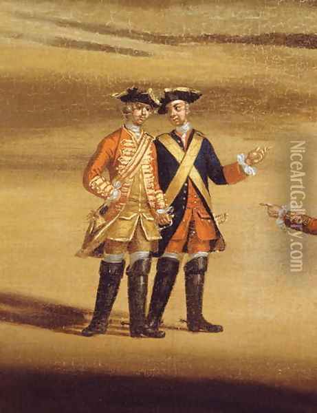 Two officers in conversation, c.1758 Oil Painting - Samuel Wale