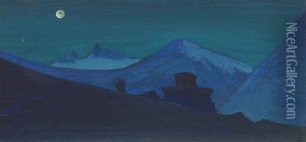 Stupa In Sikkim Oil Painting - Nikolai Konstantinovich Roerich