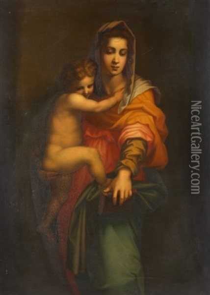 Madonna And Child, After Andrea Del Sareto Oil Painting - Rodolfo Paoletti