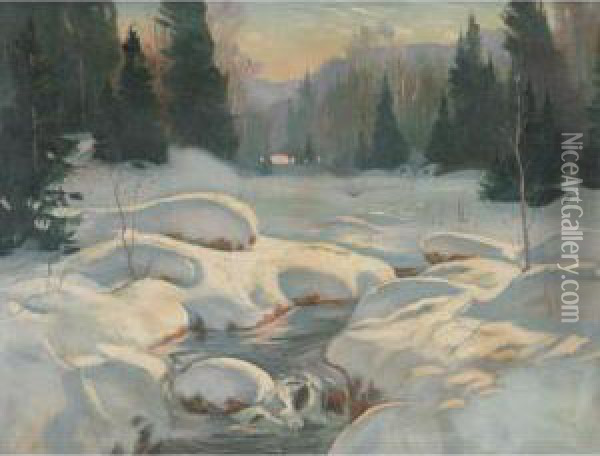 Winter Sunset Oil Painting - Eric John Benson Riordon