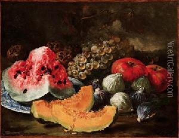Natura Morta Di Frutta Con Anguria E Melone Oil Painting - Bartolommeo Bimbi