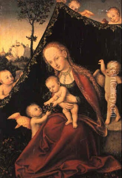 Die Madonna Mit Den Erdbeeren Oil Painting - Lucas Cranach the Elder