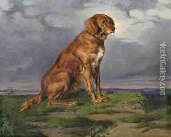 Brown Dog Oil Painting - Joseph Heike