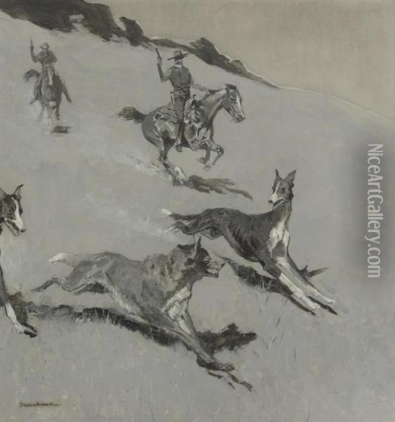 With The Wolfhounds [coursing With The Greyhounds] Oil Painting - Frederic Remington