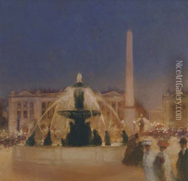 Place De La Concorde, Le Soir Oil Painting - Gaston La Touche