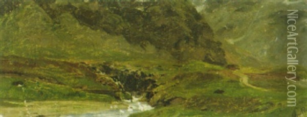 Berglandschaft Mit Bach Oil Painting - Albert Anker
