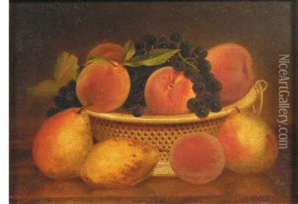Still Life With Fruit And Basket Oil Painting - John Durrie