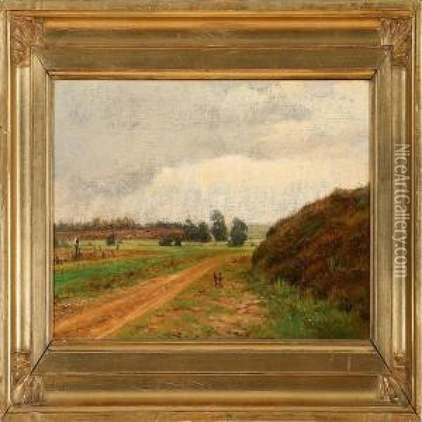 Field Landscape Withdark Clouds In The Horizon Oil Painting - Poul Steffensen