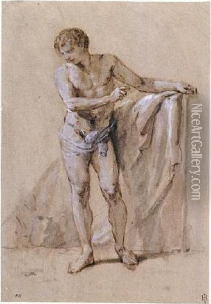 Standing Male Nude With His Arm On A Ledge Oil Painting - Francesco Zuccarelli
