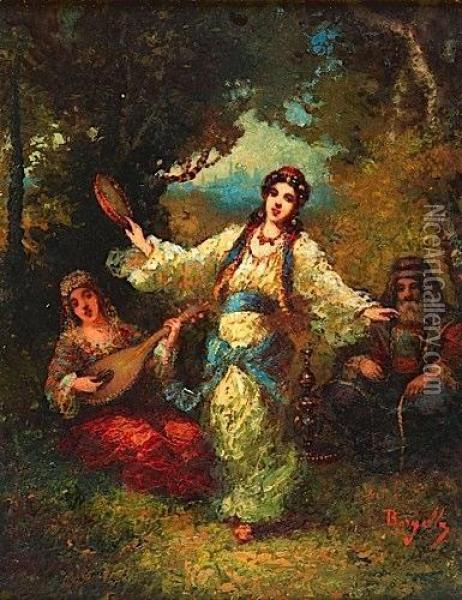 Musiciennes Dans Un Sous Bois Oil Painting - Frederic Borgella