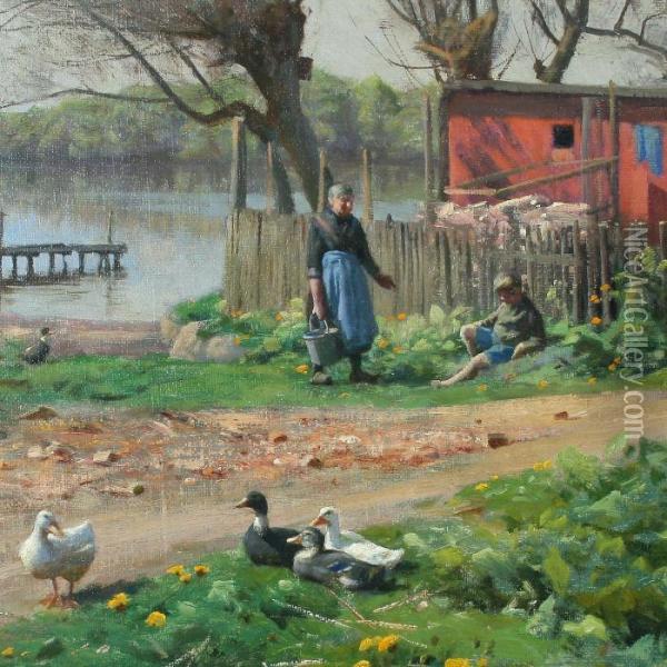 Life On A Farm By Alake, Spring Oil Painting - Peder Mork Monsted