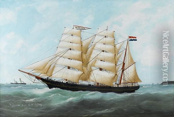 The Ship 'victoria' Leaving Le Havre Oil Painting - Victor Adam