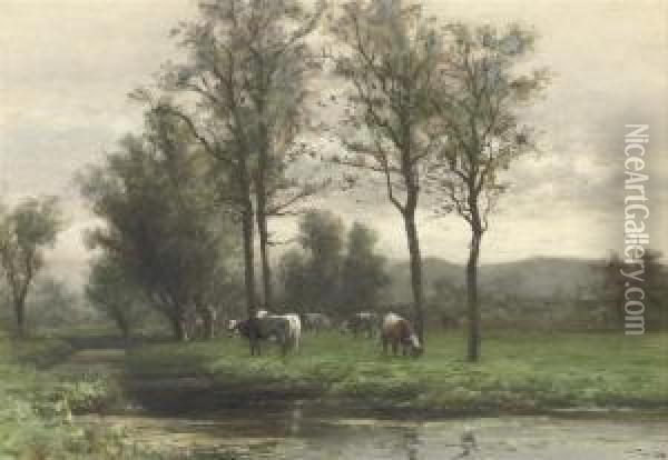 Cattle Grazing Near A River Oil Painting - Piet Schipperus
