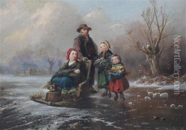 Figures On Frozen Lakes Oil Painting - Robert Favelle