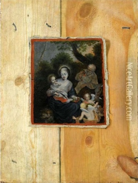 An Unstretched Canvas With A Representation Of The Holy Family, Affixed To A Wall Oil Painting - Ottmar Elliger the Elder
