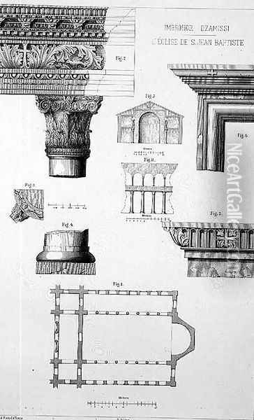 Plan and architectural details of Imbrohor Dzamissi, the Church of St. John the Baptist, from Church Architecture of Constantinople, pub. by Lehmann and Wentzel of Vienna, c.1870-80 Oil Painting - Pulgher, D.