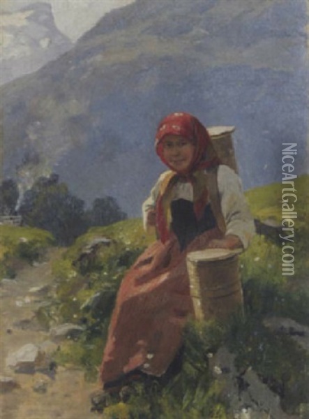 Junges Madchen Mit Milchbrenten Oil Painting - Hans Bachmann