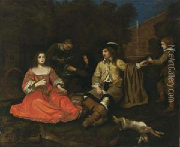 An Elegant Hunting Company Resting Oil Painting - Michiel Sweerts