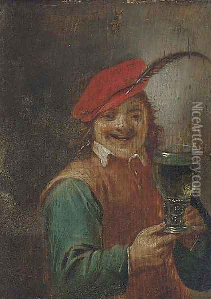 A boor holding a roemer Oil Painting - David The Younger Teniers