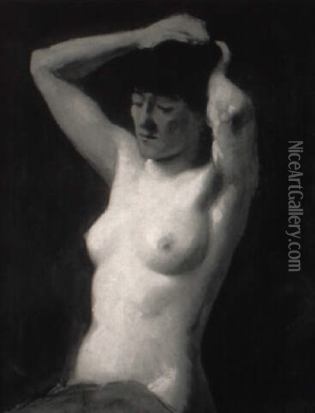 Half Draped Nude Oil Painting - Frank Duveneck