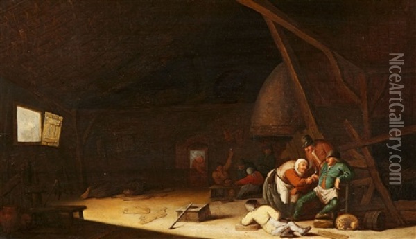 Interior With A Rustic Scene Oil Painting - Bartholomeus Molenaer