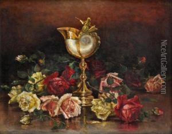Zatisie S Nautilom A Ruzami Oil Painting - Alois Mayer
