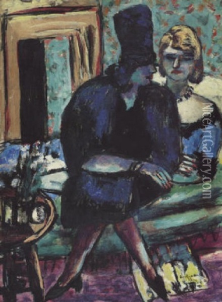 Zwei Frauen Auf Dem Sofa Oil Painting - Max Beckmann