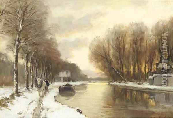 Sunset over a river in winter Oil Painting - Louis Apol