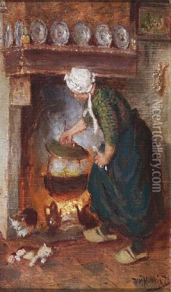 Woman With Cooking Pot Oil Painting - Hendrik Horrix