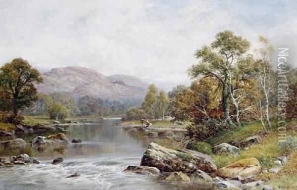 Anglers On A River Oil Painting - William Henry Mander