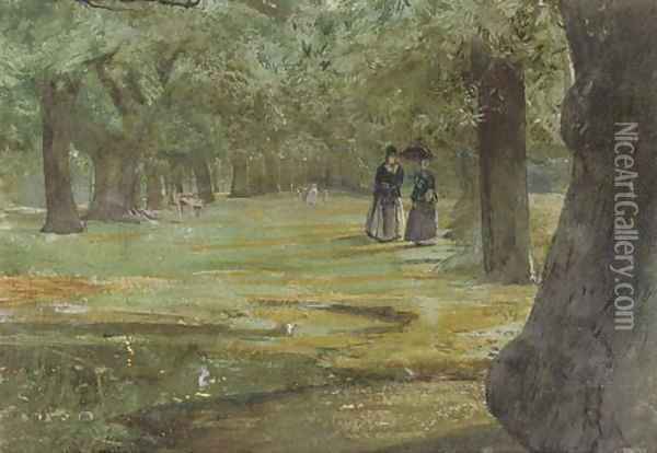 An afternoon stroll through the park Oil Painting - John William Inchbold