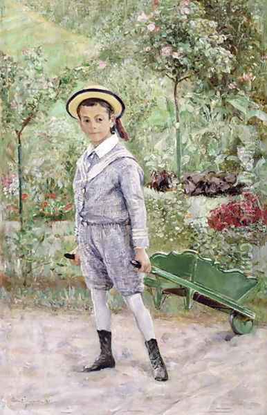 Boy with a Wheelbarrow Oil Painting - Ernst Josephson