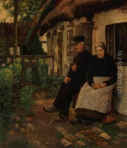An Old Married Couple At A Country House Oil Painting - Sophie Holten