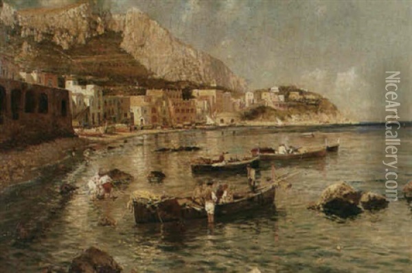 Fisherman In The Bay Of Naples Oil Painting - Attilio Pratella