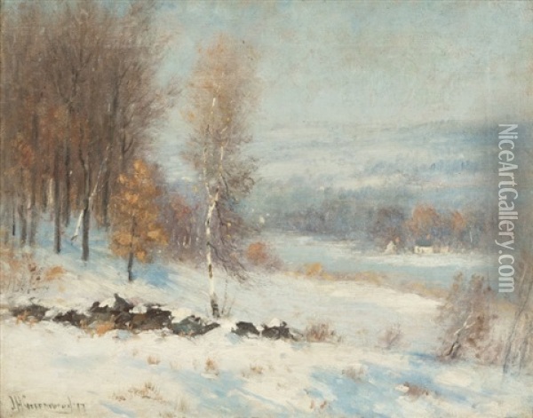 New England Winter Oil Painting - Joseph H. Greenwood