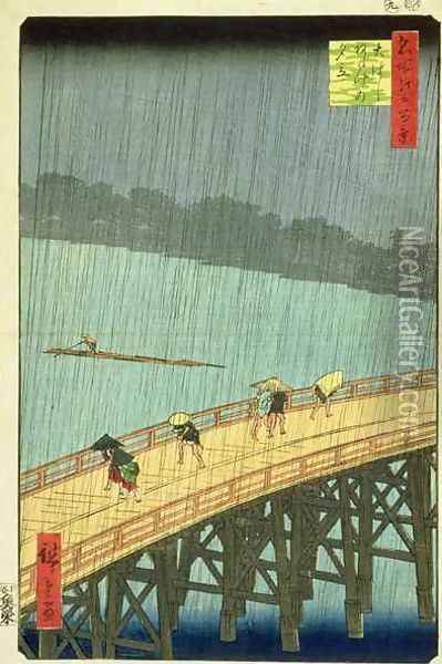 Sudden Shower at Ohashi Bridge at Ataka Ohashi atake no yudachi from the series 100 Views of Edo Oil Painting - Utagawa or Ando Hiroshige