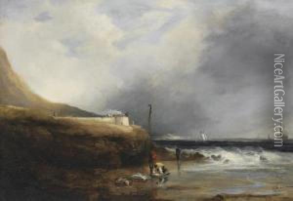 A Lone Steamer On The British Channel Oil Painting - John Wilson